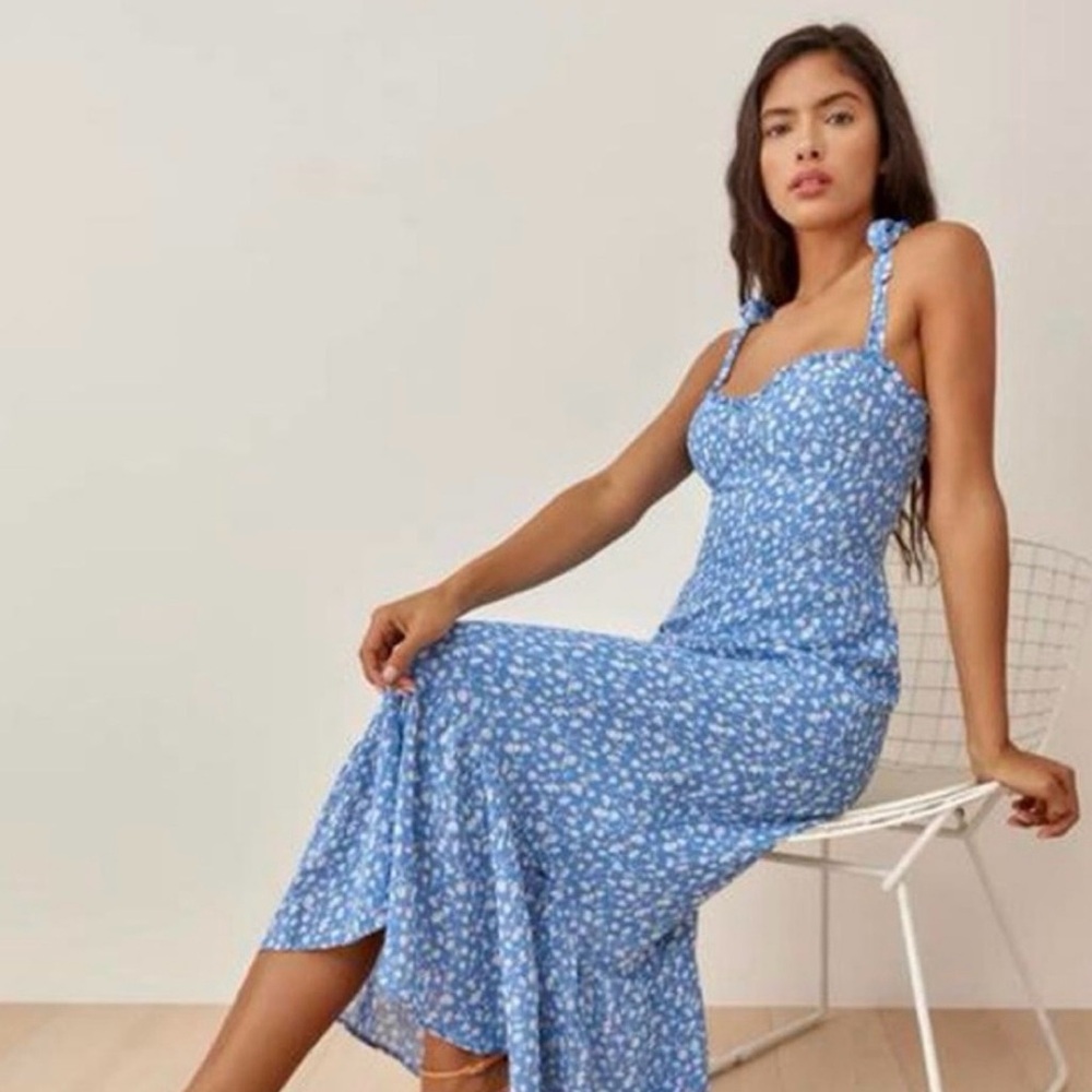 Blue Floral Tie-Shoulder Maxi Dress